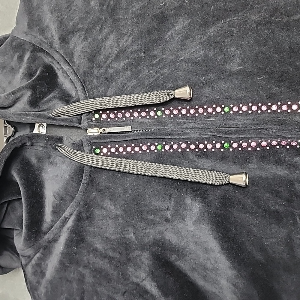 Black Velvet zip-up hoodie with Rhinestones. Size 2X Women's - Picture 6 of 9